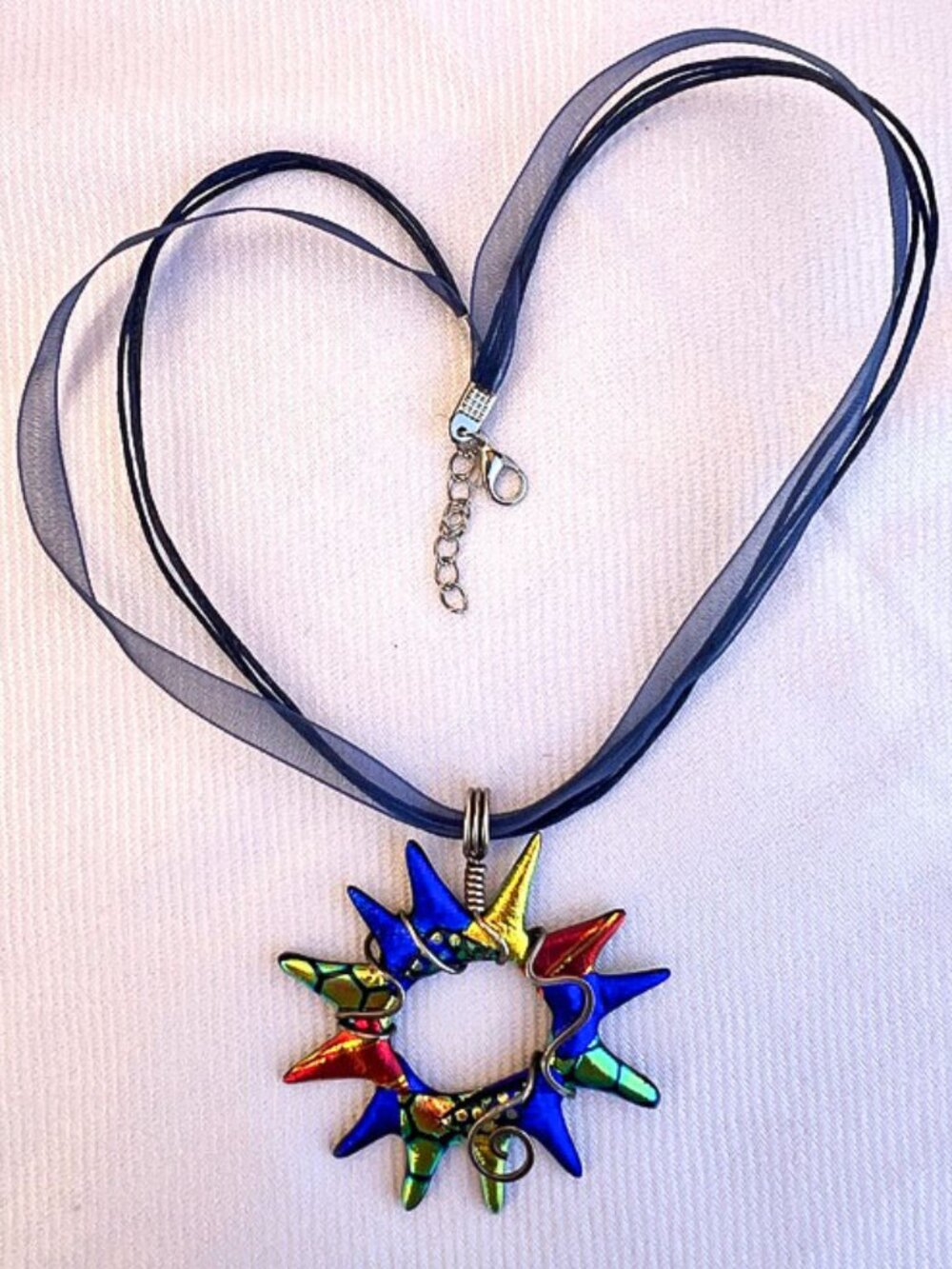 Artisan Made Art Glass Sterling Wire Wrap Starburst Pendant Heidi White Designs - Picture 8 of 8